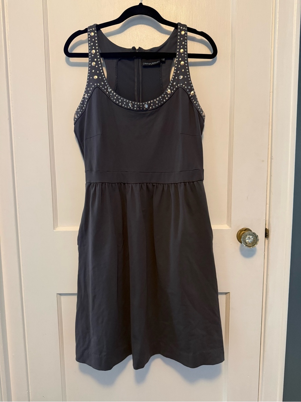 Cynthia Rowley Charcoal Sleeveless Studded Scoop-Neck Dress
